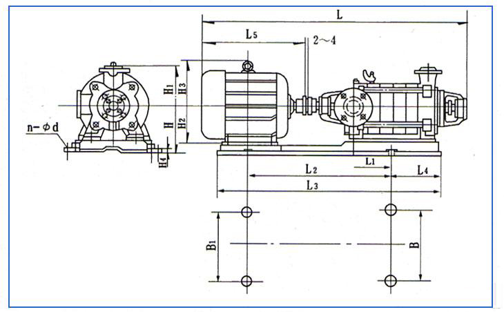 D、DG型臥式多級(jí)離心泵安裝結(jié)構(gòu)圖